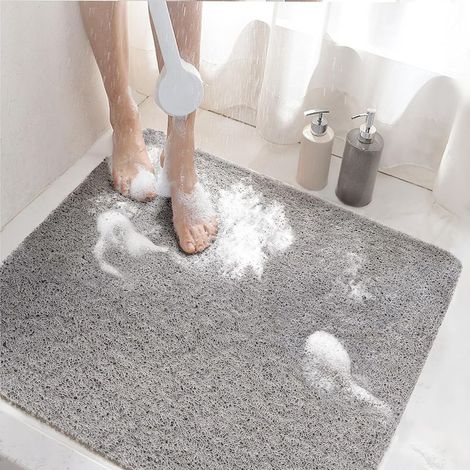 Tapis de Douche Antiderapant, 60x60cm Tapis de Baignoire Antidérapant avec Drain, Doux PVC Luffa Tapis de Bain pour Salle de Bain, Séchage Rapide, Gris (1/5)