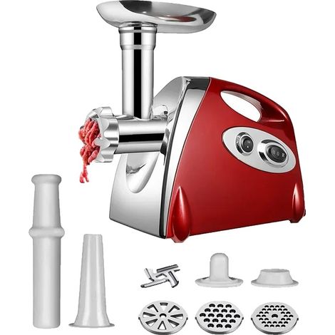 Picadora de carne eléctrica de alta resistencia con accesorios versátiles, color rojo. (1/2)