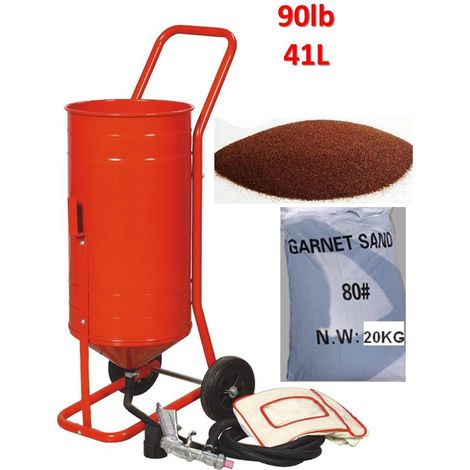 Sableuse Aérogommeuse mobile sur Roulettes 56,70L 90lb 41kg + Sac 20kg Abrasif Garnet 80A+