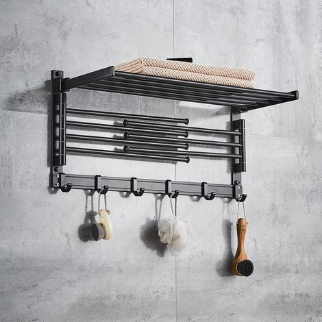 ZOLGINAH Etendoir à Suspendre - Porte-Serviettes pivotant Mural - avec Crochets et Bras pivotants - Gain de Place dans la buanderie et la Salle de Bain - Aluminium (Noir, petit/40 cm) (1/5)