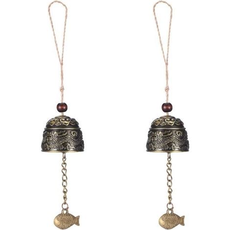 Cloche à suspendre vintage carillon éoli chinois Fengshui Dragon motif cloche ornement pendentif poisson décoration 2 pièces