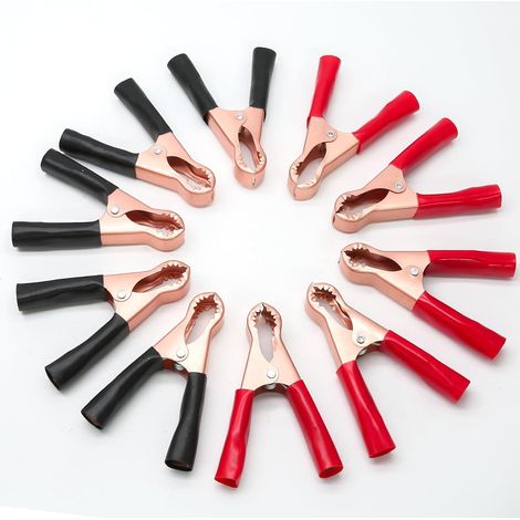 Paquete de 10 pinzas de arranque aisladas de 50 A, pinzas metálicas de alta resistencia, pinzas para cargadores de baterías para automóviles y embarcaciones (negro y rojo) (1/5)