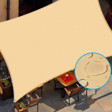 Voile d'ombrage avec corde, auvent pour extérieur, jardin, patio, terrasse, imperméable et anti-UV, rectangulaire, 3 x 4 m, couleur sable