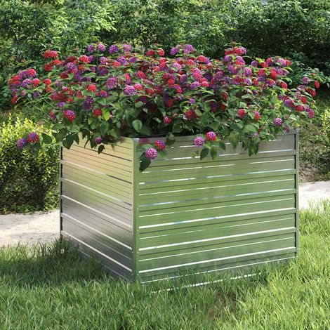 Lit surélevé de jardin 100x100x77 cm Acier galvanisé Argenté (1/5)