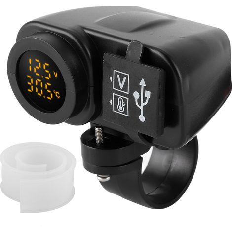 Voltmètre double USB pour moto, chargeur multifonction, compteur de température avec couvercle étanche (1/5)