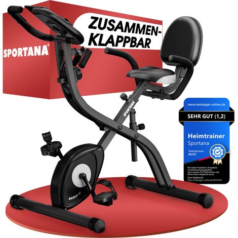 SPORTANA® Heimtrainer Fahrrad Eagle 3 Klappbar 140KG LCD Display Höhenverstellbar Fitnessbänder 3in1 Ausdauer Ergometer Hometrainer Fitnessbike
