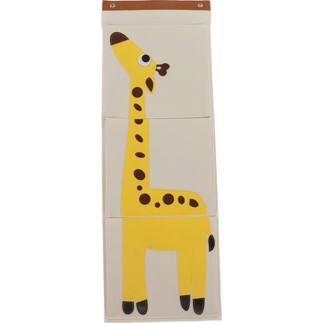 Sac de rangement mural 3 niveaux, pour placard, lit bébé, feutre motif animal cartoon, girafe, accrochable porte, 100,7x34,8 cm (1/5)