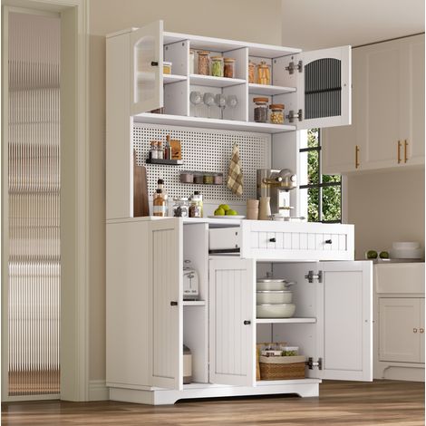 Aparador alto de cocina blanco 103,5 x 40 x 180 cm con puertas y estantes regulables (1/5)