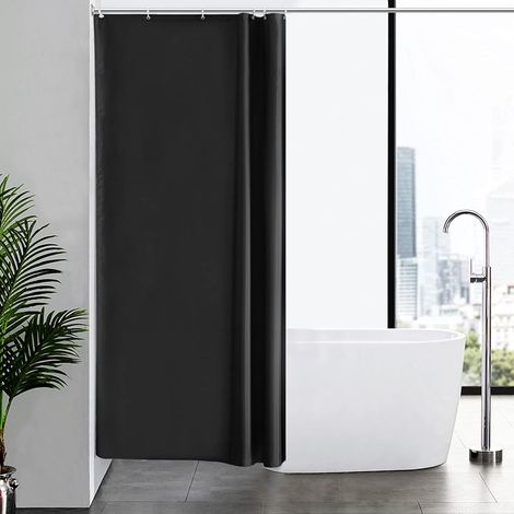 c Rideau de Douche Tissu Anti Moisissure en Polyester Lavable Noir Petits Rideaux de Bain Textile Imperméable Lesté pour Baignoire avec 6 Crochets 100x200cm (1/5)