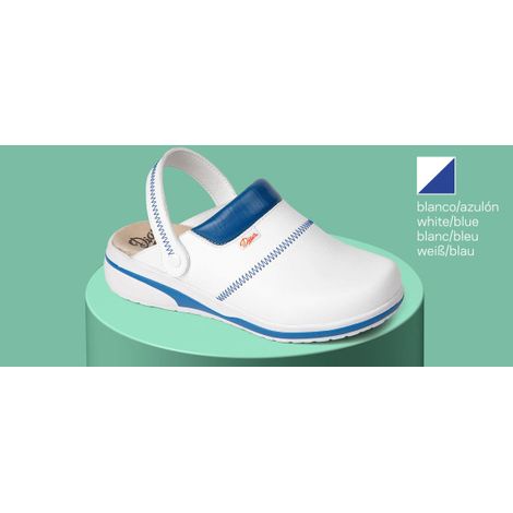 Zueco acolchado en empeine anatómico con plantilla de microfibra técnica Dian MAR 36 Blanco/Azulon (1/2)