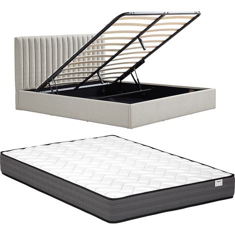 Letto contenitore 180 x 200 cm Tessuto Grigio chiaro + Materasso - SARANELI