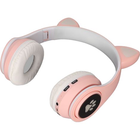 Écouteurs Bluetooth à oreilles de chat lumineuses avec basses renforcées, pliables et sans fil, intégrant une lampe de respiration. (1/5)