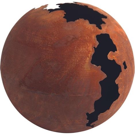 Jardinex – Boule déco jardin en acier corten rouillé Ø 30 cm – Sphère métallique craquelée pour aménagement extérieur – Installation facile