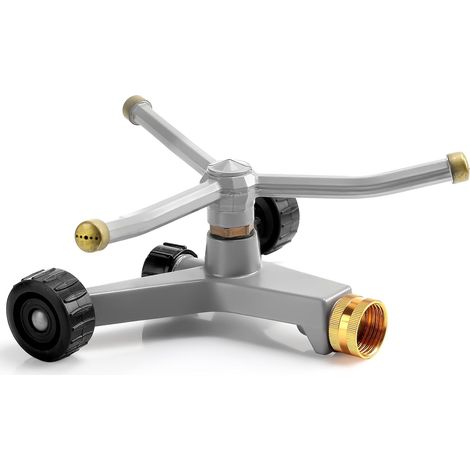 Arroseur de pelouse rotatif en métal (1 pièce) avec 3 bras, puissant système de rotation automatique et base à roues pour pelouse, jardin et cour. Peut être connecté.-AquaForge (1/5)