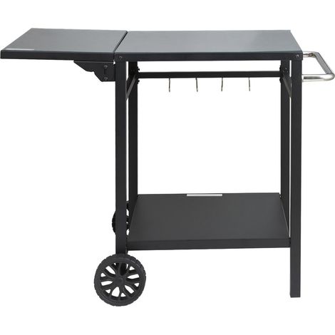 Desserte Plancha à 2 Niveaux Chariot de Barbecue avec Plan de Travail Pliable Table de Barbecue sur Roulettes pour Four à Pizza Préparation de Cuisine BBQ Jardin Extérieur 87,5 x 55 x 75,5 cm (1/5)