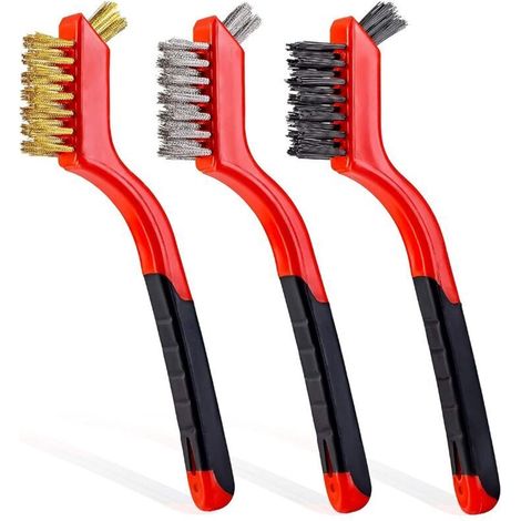 Brosse Métallique - Nylon Laiton Acier Inoxydable - Nettoyage Rouille Saleté Peinture - Poignée Courbée Ergonomique - 18 cm - Lot de 3 (1/4)