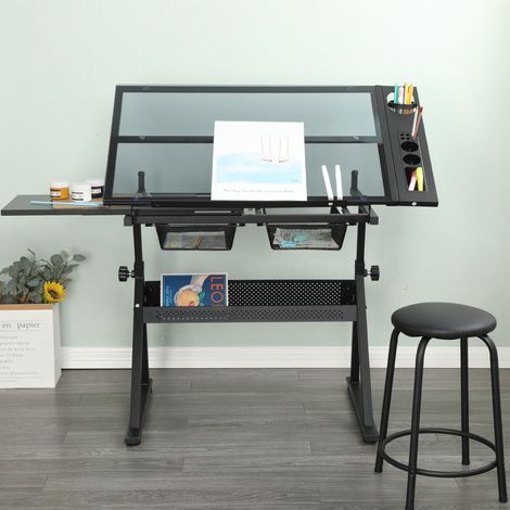 adjustable tempered glass drafting printing table with chair BLACK, Modern Design, Wohnzimmer, Schlafzimmer (1/5)