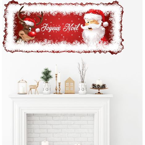Sticker Noël Joyeux Noël renne et père Noël - Autocollants stickers adhésifs noël - décoration fêtes - 40x90cm (1/5)