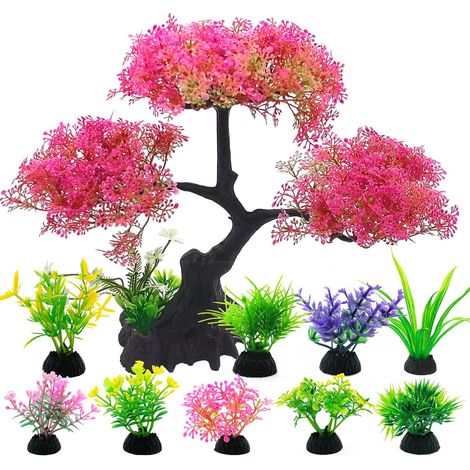 Plantes Artificielles d'Aquarium Décorations Arbre de Bonsaï Rose en Plastique Accessoires pour Aquarium et Décor de Poisson (1/5)