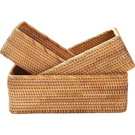 Paniers de Rangement en Rotin, Organiseur de Panier en Osier, Boîte Décorative Tissée à la Main pour Comptoir de Cuisine, Salon, Salle de Bain, 3 Pièces (Rectangulaire) (1/5)