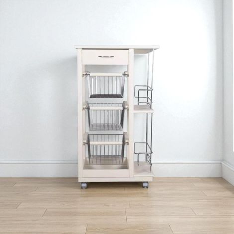 Carrello da cucina SLIM portafrutta con portabottiglie Bianco (1/3)
