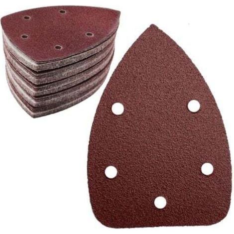 Lot de 50 feuilles de papier abrasif triangulaire, grain 80, 5 trous, papier abrasif auto-agrippant, pour ponceuse triangulaire 140 x 100 mm (1/4)