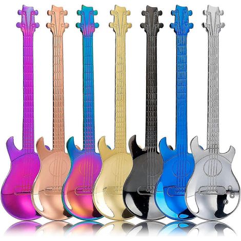 Cuillères à café guitare en acier inoxydable, lot de 7 mini cuillères multicolores (1/5)