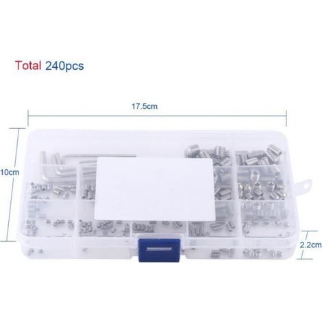 Vis Sans Tete Hexagonale M3 M4 M5 M6 M8 - Acier Inoxydable 304 - Kit 240 Pièces Avec Clés Allen - Pour Assemblage Mécanique Et Réparation (1/4)