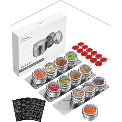 HOMGEN Gewürzdosen Magnetisch Edelstahl 12tlg. Set 100ml Gewürzgläser Spice Jars (1/5)