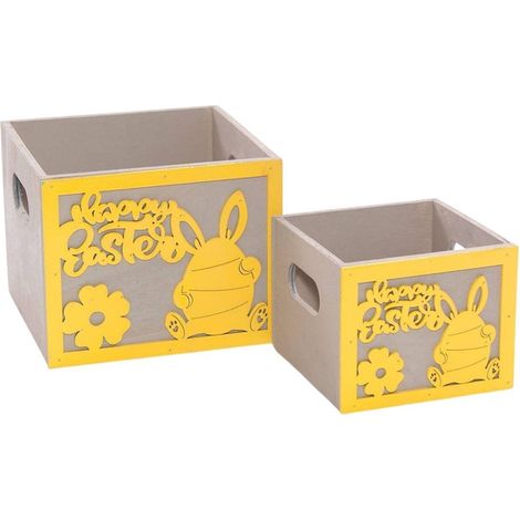 Cache-pot jaune en bois Pâques, set de 2, 15 x 15 x H. 12 cm (lot de 3) (1/2)