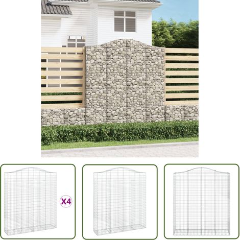 The Living Store Paniers à gabions arqués 4 pcs 200x50x220/240 cm Fer galvanisé - Panier À Gabions - Mur De Gabion - Clôture Végétale - Décoration Jardin - Barrière Jardin (1/5)