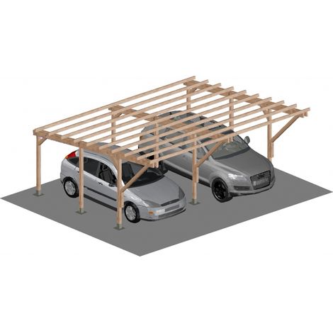Carport Tettoia a Sbalzo per Auto in Legno di Pino Impregnato - mt 5 X 6 - con Supporti a Tassellare