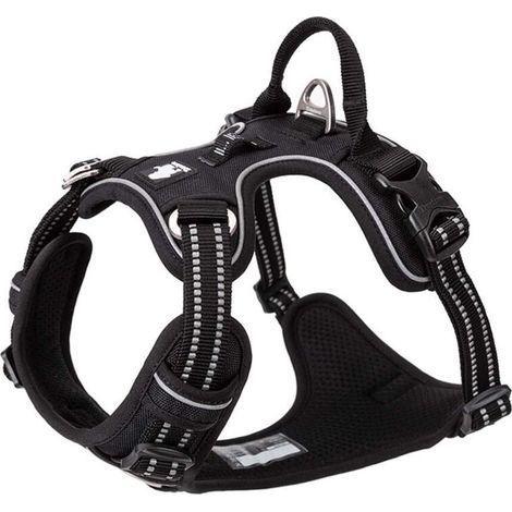 Pettorina per cani anti-tiro in nylon morbido, riflettente e regolabile per animali domestici di piccole e grandi dimensioni (S, Nero) (1/4)