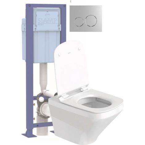 Pack inodoro suspendido sin aro DURAVIT Durastyle con asiento anticaída + bastidor de soporte SIAMP + mando cromado