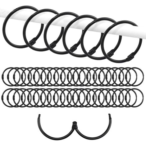 Rustproof Metal Shower Curtain Rings Diameter 3.8 cm - Pack of 40 Fits Up to 3cm Rods - Black Rings for Curtains, Shower Curtain, Bathroom and DIY (1/5)