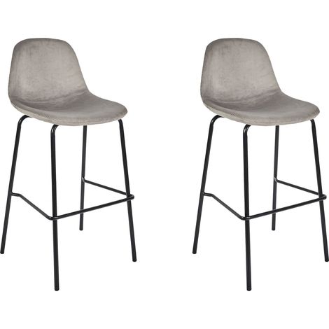 Lot de 2 Tabourets - HOME DECO FACTORY - Giulia - Confortables - Gris et noir (1/5)
