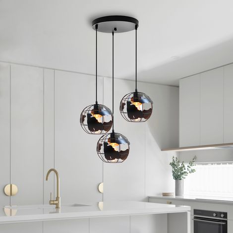 Lampada a Sospensione, Vintage Lampada da Soffitto con Ø20cm Gabbia Globo, Industriale Stile Illuminazione Rotonda in Metallo con E27 Attacco per Soggiorno Cucina Camera da Letto Loft Nero - 3 Pezzi B (1/5)