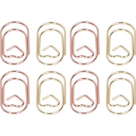 50 mini trombones or rose et 50 mini trombones or, jolis trombones en forme de cœur, pinces à papier portables en métal pour le classement des documents de bureau (1/5)