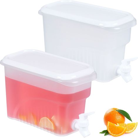 Relaxdays 2 Dispenser per Bevande, Distributore Acqua da Frigo, Erogatore Bibite 3 L, Rubinetto e Coperchio, Frigorifero