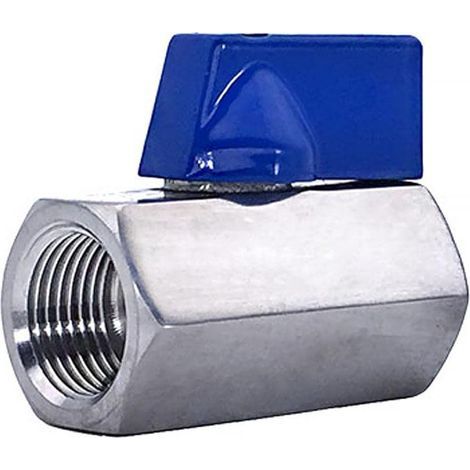 Mini vanne à boisseau sphérique en acier inoxydable 304 de 1,27 cm, 1 filetage femelle x femelle avec poignée bleue, résistant aux hautes températures (1/5)