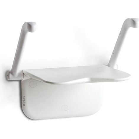 Silla de ducha Etac Relax, de pared (Serie SPA). Silla de ducha Etac Relax, de color blanco, con reposabrazos y patas que aumentan la capacidad de carga (150 kg). (1/5)