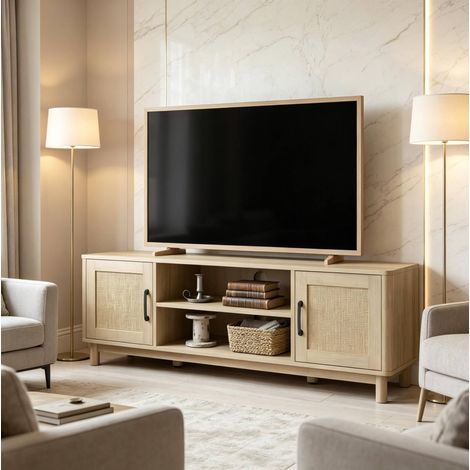 Mobile TV con nicchie aperte e doppi sportelli, 135 x 39 x 45 cm, rovere, passacavi (1/5)