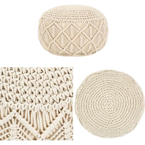 Pouf fait à la main en macramé 45 x 30 cm Coton - Pouf Design - Pouf Moderne - Pouf Macramé - Pouf Beige - Pouf Confort - Home & Living (1/3)