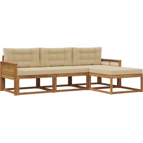 Outdoor Sofa Set with Cushion 4 pcs Natural and Beige vidaXL (1/5)
