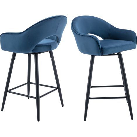 Wahson Sgabelli bar Set di 2, Moderni Sgabelli da Bar in Velluto, Cucina Sgabelli Alti Girevoli,Blu