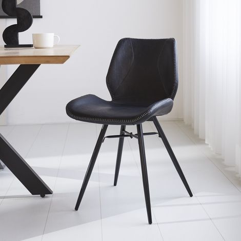 Beau Chaise de Salle à Manger Industrielle Noire en Similicuir - (1/5)