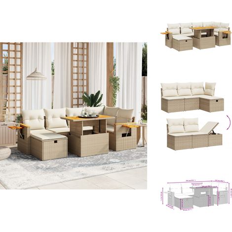 7-tlg. Garten-Sofagarnitur mit Kissen Beige Poly Rattan - Gartenmöbel - Gartensorte - Outdoor Möbel - Lounge Set - Rattan Gartenmöbel (1/4)