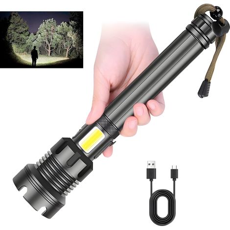 Hochleistungs-LED-Taschenlampe, einstellbarer Fokus, wasserabweisend, ideal für Notfälle - Schwarz.