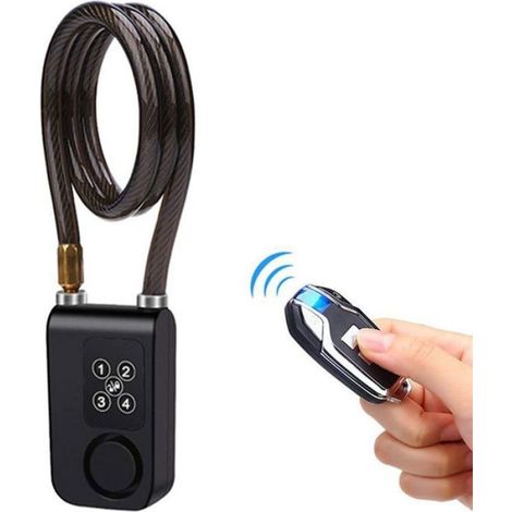 Serrure de SéCurité pour VéLo TéLéCommande Sans Fil Antivol Vibration Alarme Serrure Moto éLectrique Code ChaîNe Serrure Noir (1/4)