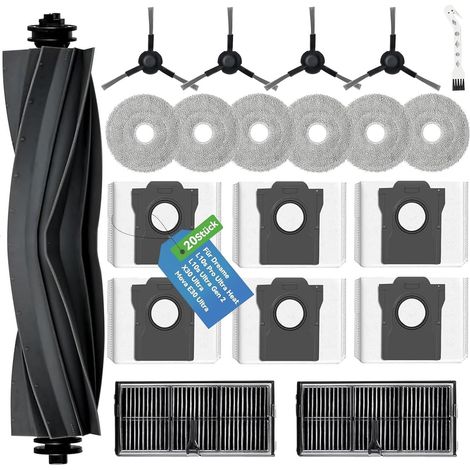 Zubehör für Dreame L10s Ultra Gen 2/L10s Pro Ultra Heat//Mova E30 UltraL40 Ultra AE/X30 Ultra \u2013 1 Hauptbürste, 6 Staubbeutel, 6 Wischtücher, 2 HEPA-Filter, 4 Seitenbürsten & 1 Reinigungsbürste